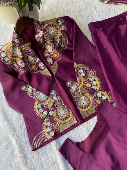 DESIGNER WEAR LAHENGA SAREE WITH LONG BLOUSE AND HEAVY EMBROIDERY WORK
