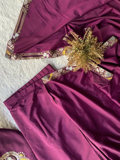 DESIGNER WEAR LAHENGA SAREE WITH LONG BLOUSE AND HEAVY EMBROIDERY WORK