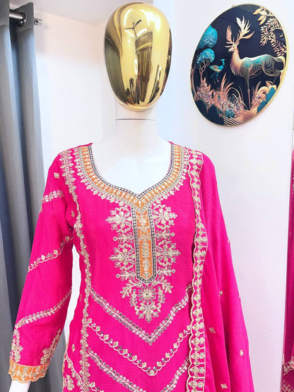 EID SPECIAL SEQUENCE EMBROIDERY ON SILK FABRIC TOP AND PLAZZO WITH DUPATTA