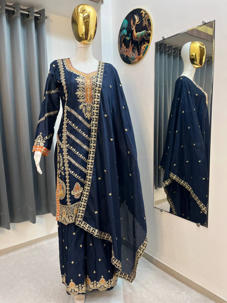 EID SPECIAL SEQUENCE EMBROIDERY ON SILK FABRIC TOP AND PLAZZO WITH DUPATTA
