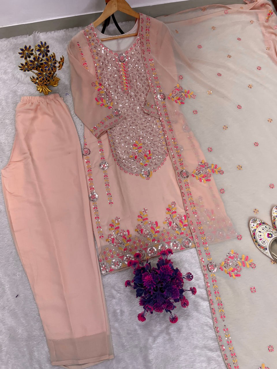FESTIVAL SPECIAL DESIGNER HEAVY EMBROIDERY SEQUENCE WORK TOP PENT WITH DUPATTA SET