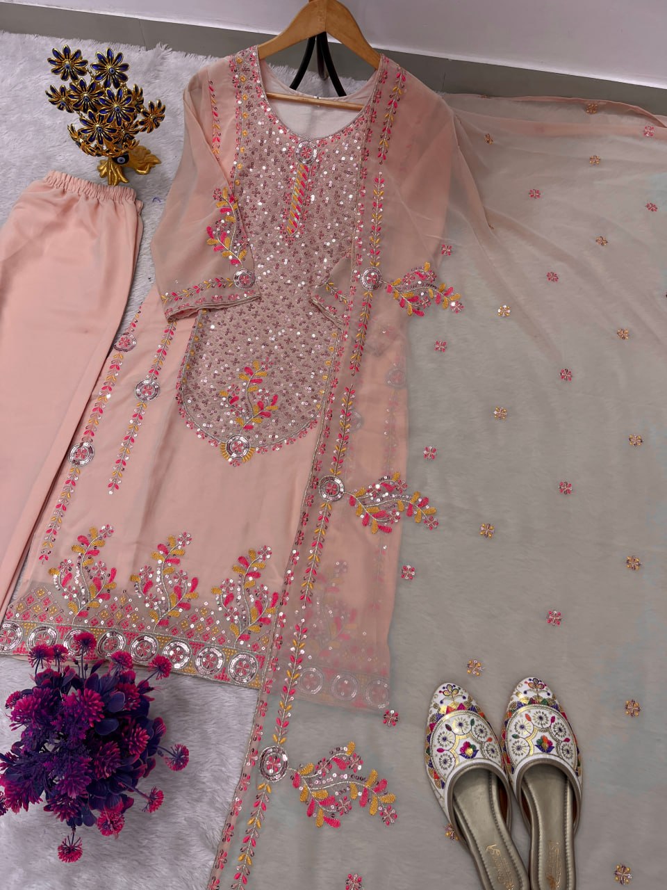 FESTIVAL SPECIAL DESIGNER HEAVY EMBROIDERY SEQUENCE WORK TOP PENT WITH DUPATTA SET