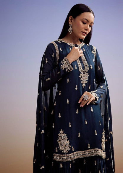 EXCLUSIVE AND TRENDY FOR WEDDING SEASON OUR CORDING WITH SEQUENCE EMBROIDERY WORKED TOP, PLAZZO AND DUPATTA IN ZIMMY CHOU