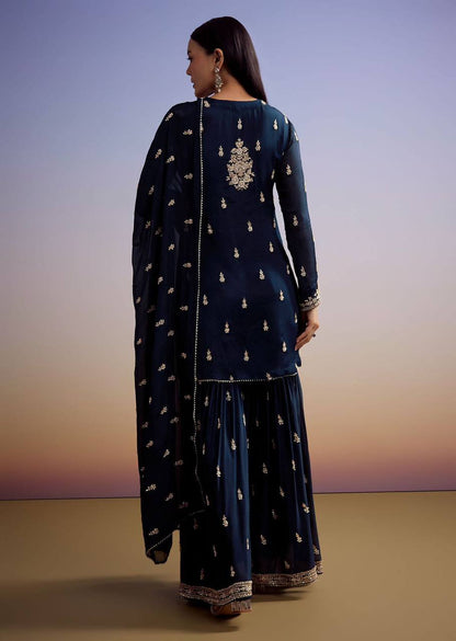 EXCLUSIVE AND TRENDY FOR WEDDING SEASON OUR CORDING WITH SEQUENCE EMBROIDERY WORKED TOP, PLAZZO AND DUPATTA IN ZIMMY CHOU