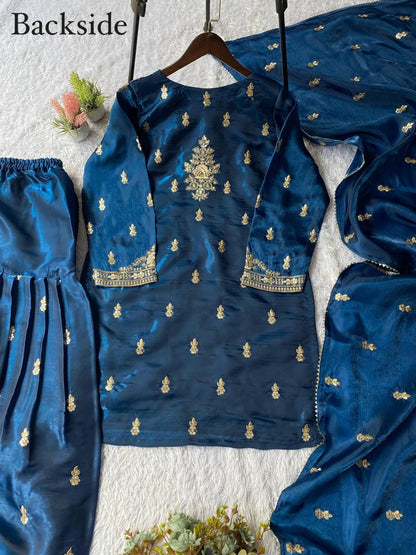 EXCLUSIVE AND TRENDY FOR WEDDING SEASON OUR CORDING WITH SEQUENCE EMBROIDERY WORKED TOP, PLAZZO AND DUPATTA IN ZIMMY CHOU