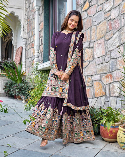 Pure Chinnon With Heavy Embroidery Coding Dori-Sequence Work Top-Bottom And Dupatta Set Fully Stitched Ready To Wear