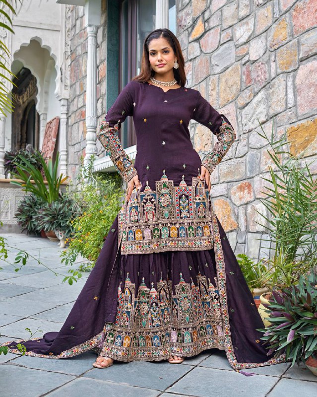 Pure Chinnon With Heavy Embroidery Coding Dori-Sequence Work Top-Bottom And Dupatta Set Fully Stitched Ready To Wear