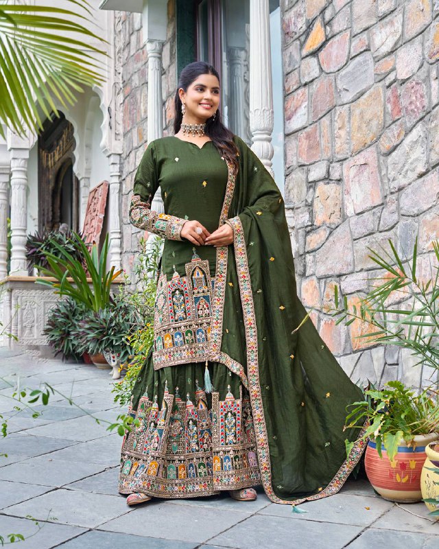 Pure Chinnon With Heavy Embroidery Coding Dori-Sequence Work Top-Bottom And Dupatta Set Fully Stitched Ready To Wear