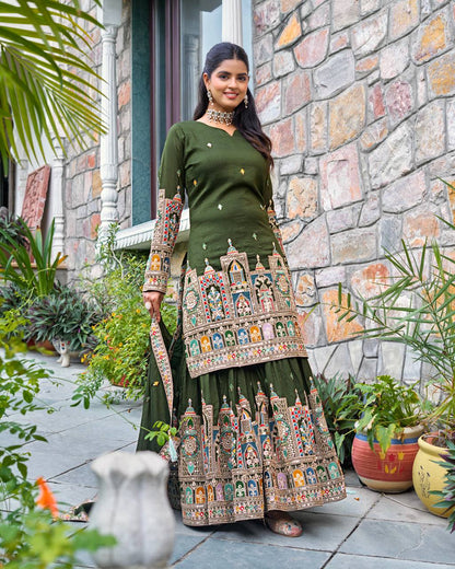 Pure Chinnon With Heavy Embroidery Coding Dori-Sequence Work Top-Bottom And Dupatta Set Fully Stitched Ready To Wear