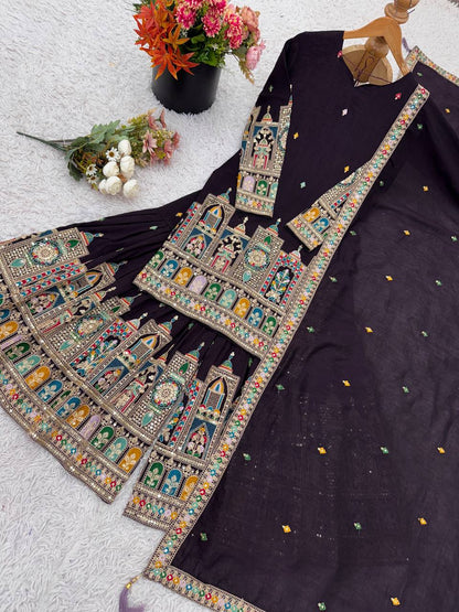 Pure Chinnon With Heavy Embroidery Coding Dori-Sequence Work Top-Bottom And Dupatta Set Fully Stitched Ready To Wear