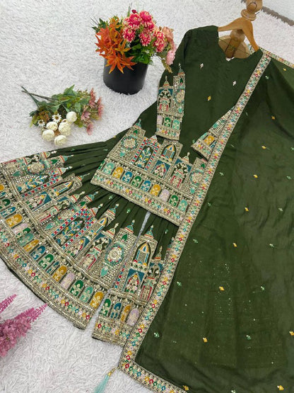 Pure Chinnon With Heavy Embroidery Coding Dori-Sequence Work Top-Bottom And Dupatta Set Fully Stitched Ready To Wear