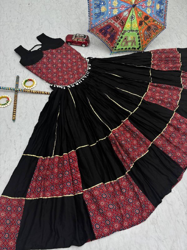 Navratri Special Ajarakh Print Lehenga Choli 6 Meter Heavy Flair Lehenga Choli