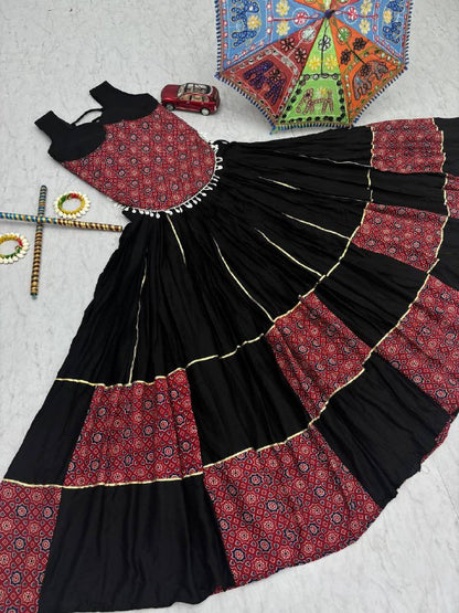 Navratri Special Ajarakh Print Lehenga Choli 6 Meter Heavy Flair Lehenga Choli