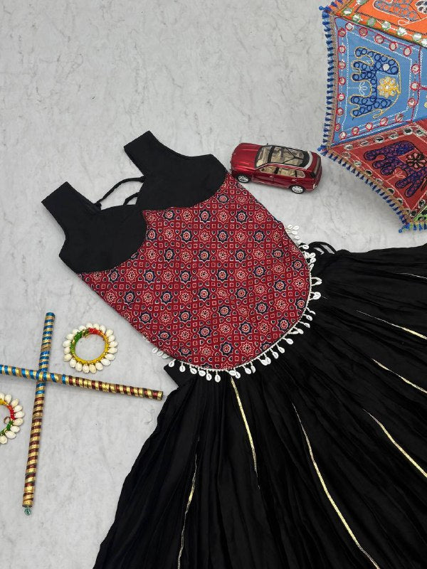 Navratri Special Ajarakh Print Lehenga Choli 6 Meter Heavy Flair Lehenga Choli