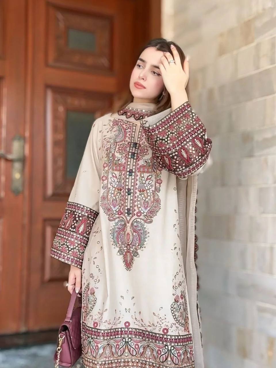 DESIGNER WEAR PLAZZO SUIT IN THREE PIECE WITH SEQUENCE EMBROIDERY WORK