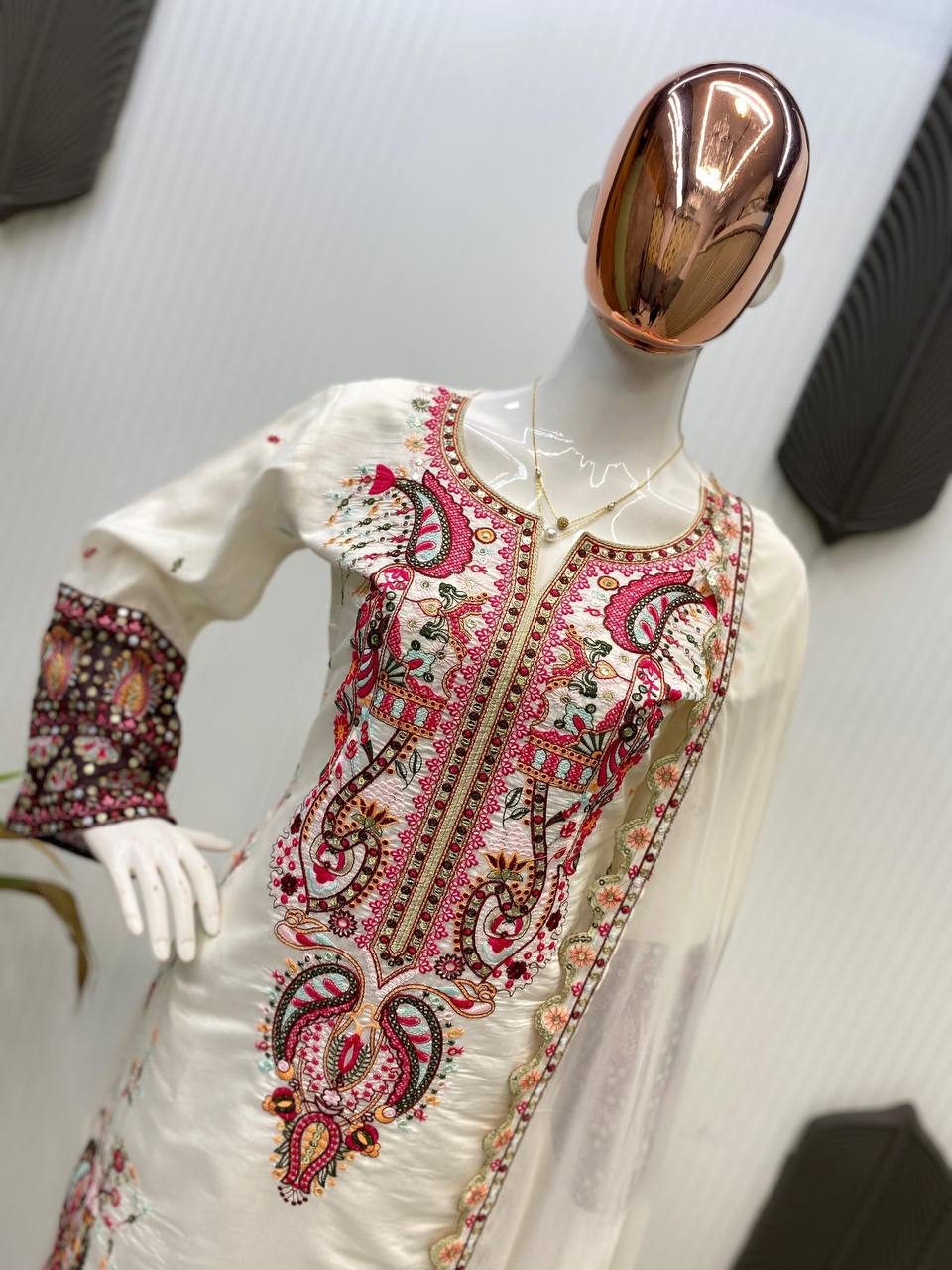 DESIGNER WEAR PLAZZO SUIT IN THREE PIECE WITH SEQUENCE EMBROIDERY WORK