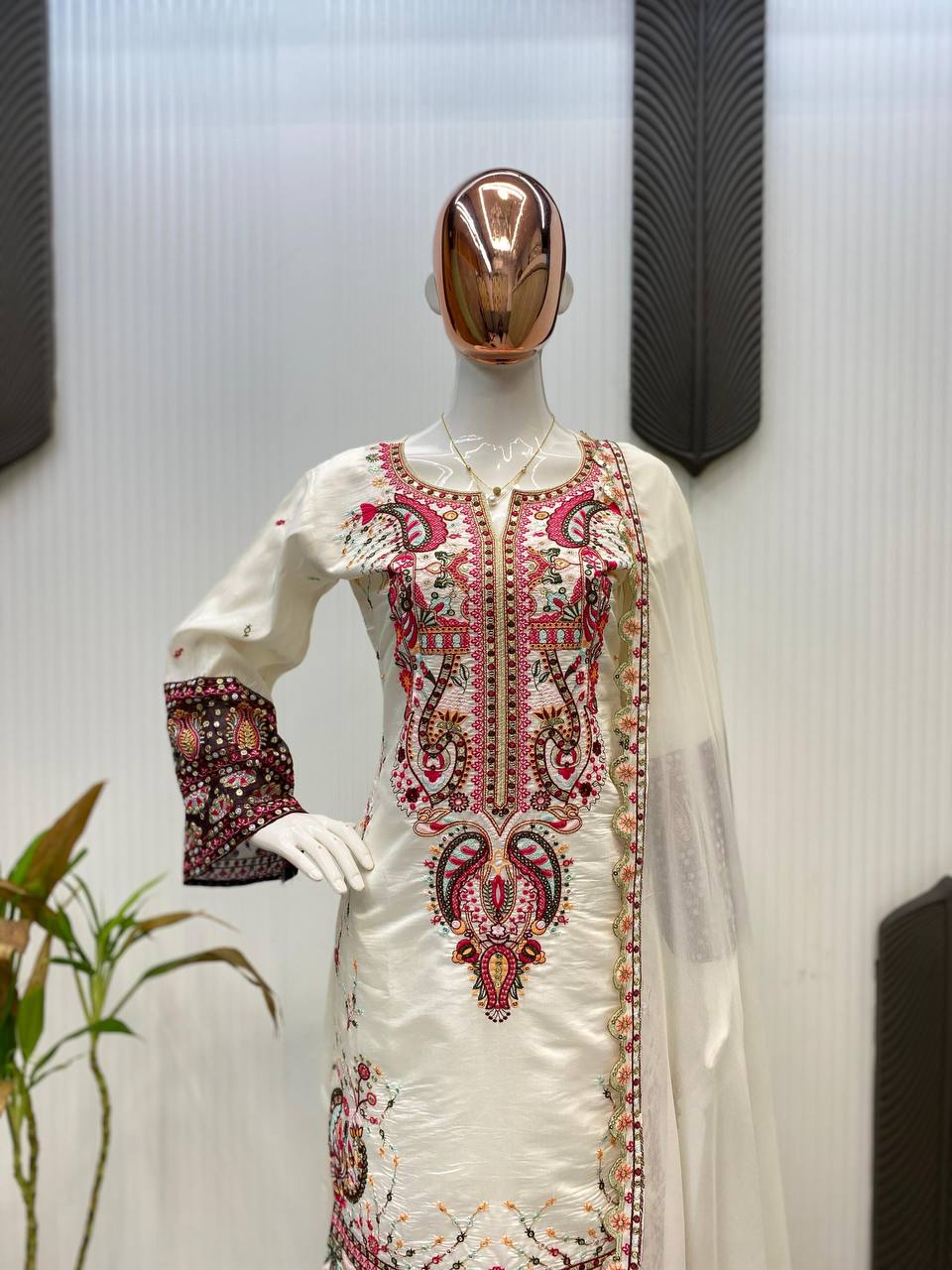 DESIGNER WEAR PLAZZO SUIT IN THREE PIECE WITH SEQUENCE EMBROIDERY WORK