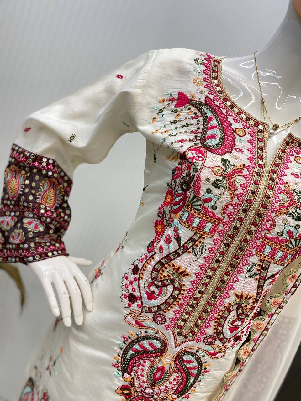 DESIGNER WEAR PLAZZO SUIT IN THREE PIECE WITH SEQUENCE EMBROIDERY WORK