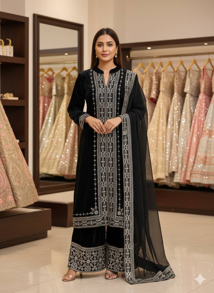 9000 VELVET✨KURTI, PLAZZO & DUPATTA