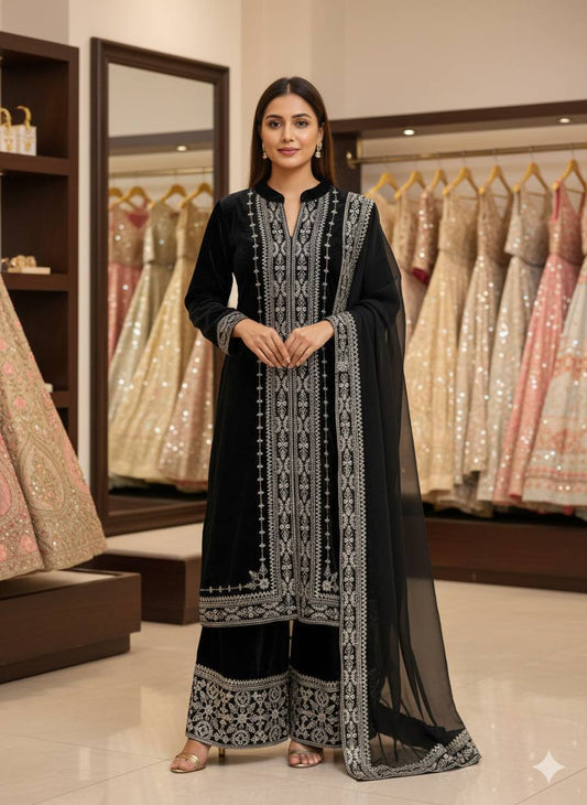 9000 VELVET✨KURTI, PLAZZO & DUPATTA