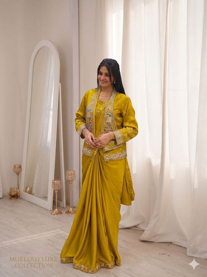 New Super Trending Party jacket with saree Reday to wear Embroidery work saree
