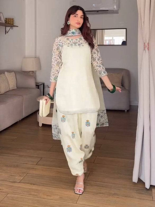 Designer Collection In Pure Faux Georgette Top-Bottom And Dupatta Set Fully Stitched Ready To Wear