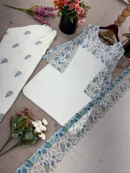 Designer Collection In Pure Faux Georgette Top-Bottom And Dupatta Set Fully Stitched Ready To Wear