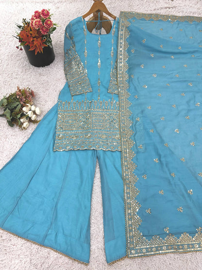 "Elegant Embroidered Sequence Designer Sharara Set