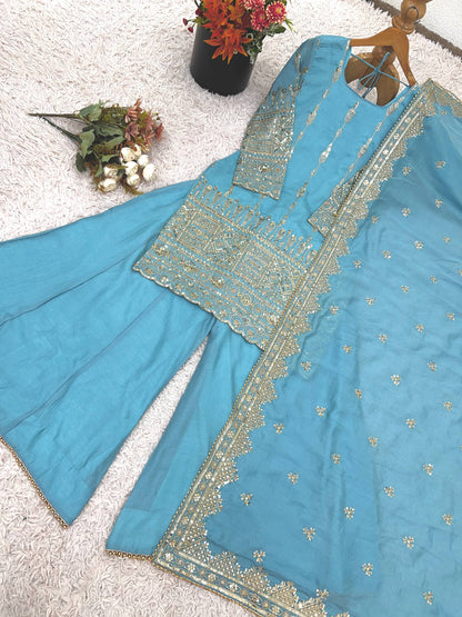 "Elegant Embroidered Sequence Designer Sharara Set