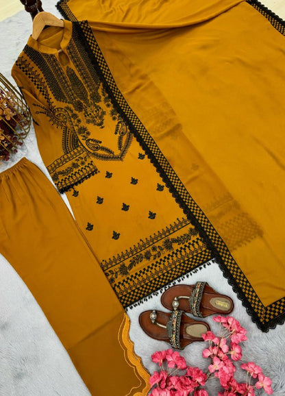 Đěsigner Party Wear Look Pur Heavy Faux Georgette Top Plazzo & Dupatta Set