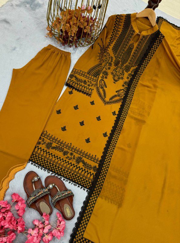 Đěsigner Party Wear Look Pur Heavy Faux Georgette Top Plazzo & Dupatta Set