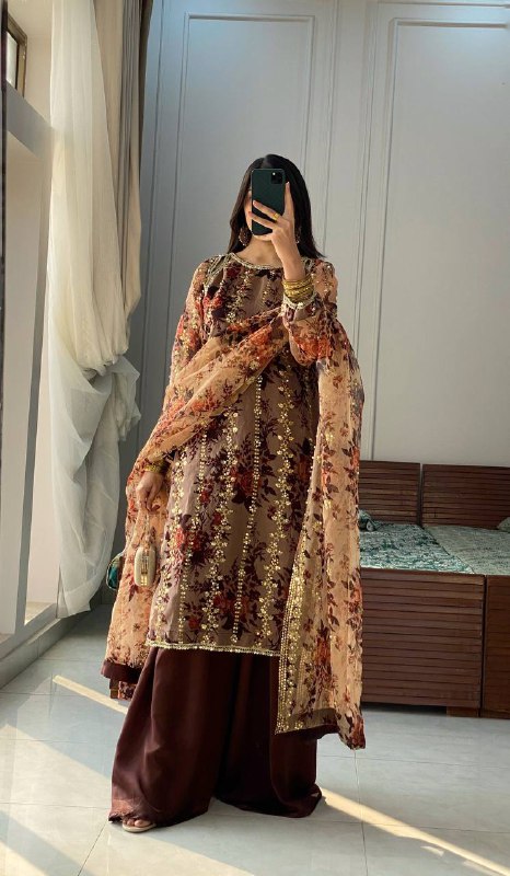 Festival Collection With Faux Georgette And Heavy Embroidery Sequence Work Top-Plazo And Dupatta Set Fully Stitched Ready To Wear