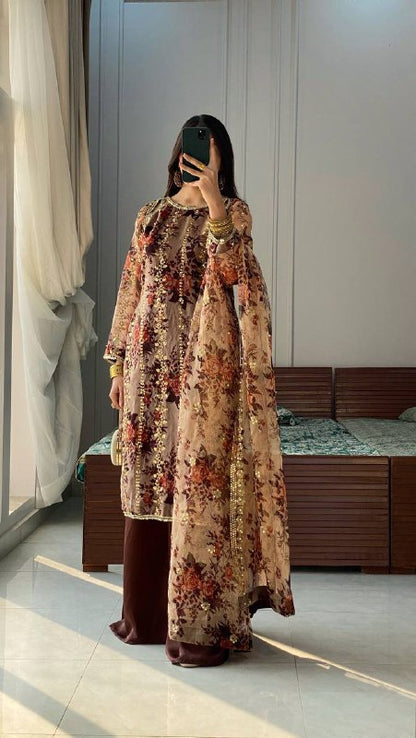 Festival Collection With Faux Georgette And Heavy Embroidery Sequence Work Top-Plazo And Dupatta Set Fully Stitched Ready To Wear