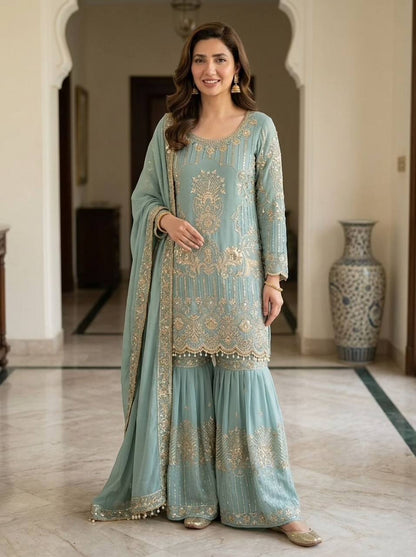EID 🌙 OUR SEQUENCE EMBROIDERY WORKED TOP, SARARA AND DUPATTA