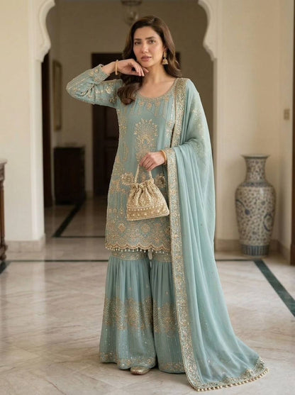 EID 🌙 OUR SEQUENCE EMBROIDERY WORKED TOP, SARARA AND DUPATTA