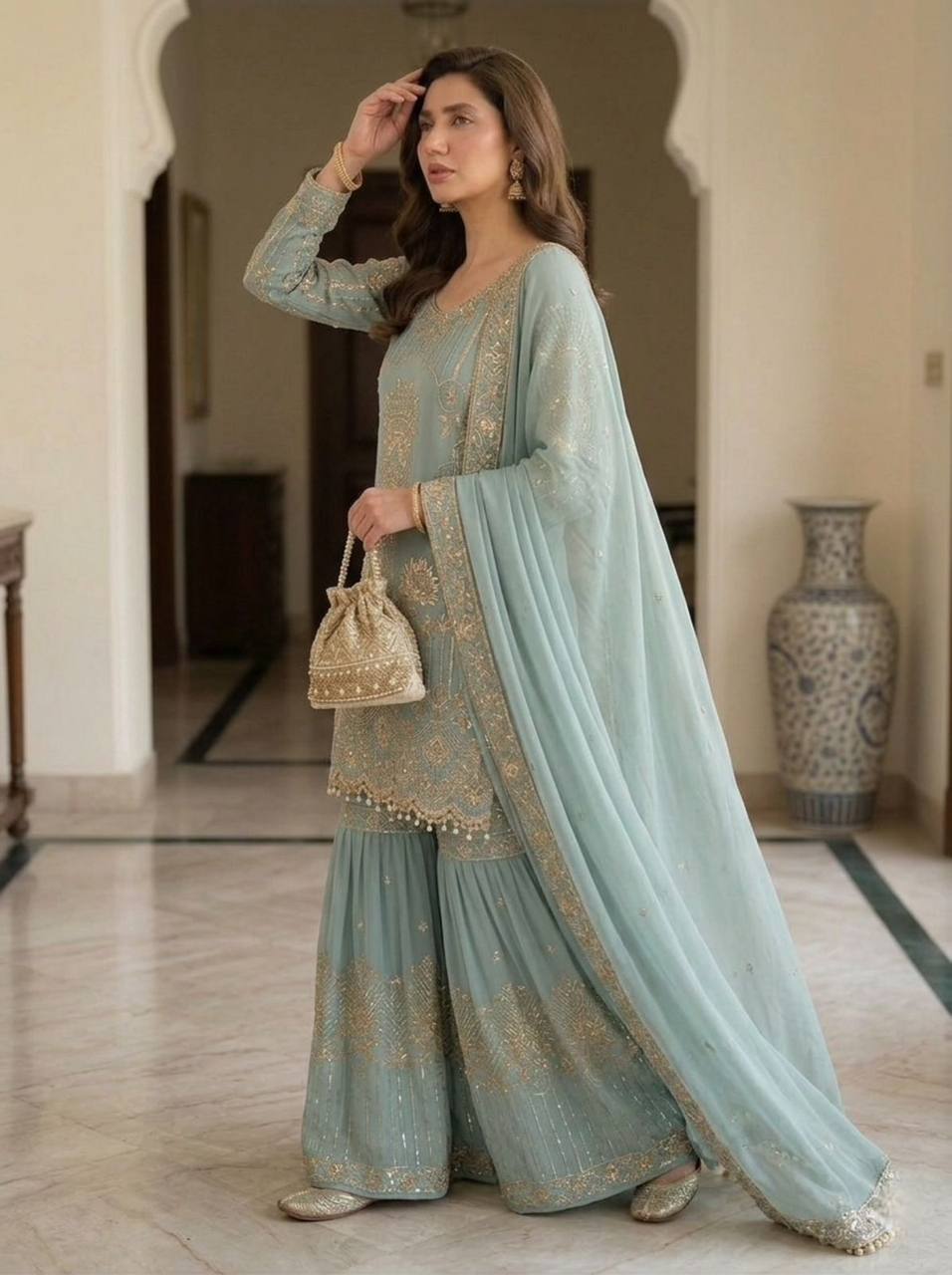 EID 🌙 OUR SEQUENCE EMBROIDERY WORKED TOP, SARARA AND DUPATTA