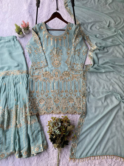 EID 🌙 OUR SEQUENCE EMBROIDERY WORKED TOP, SARARA AND DUPATTA
