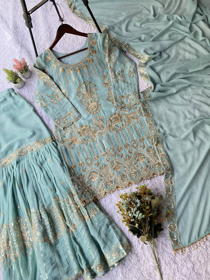 EID 🌙 OUR SEQUENCE EMBROIDERY WORKED TOP, SARARA AND DUPATTA