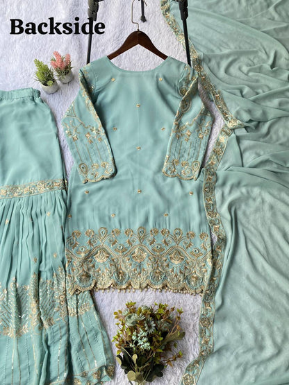 EID 🌙 OUR SEQUENCE EMBROIDERY WORKED TOP, SARARA AND DUPATTA