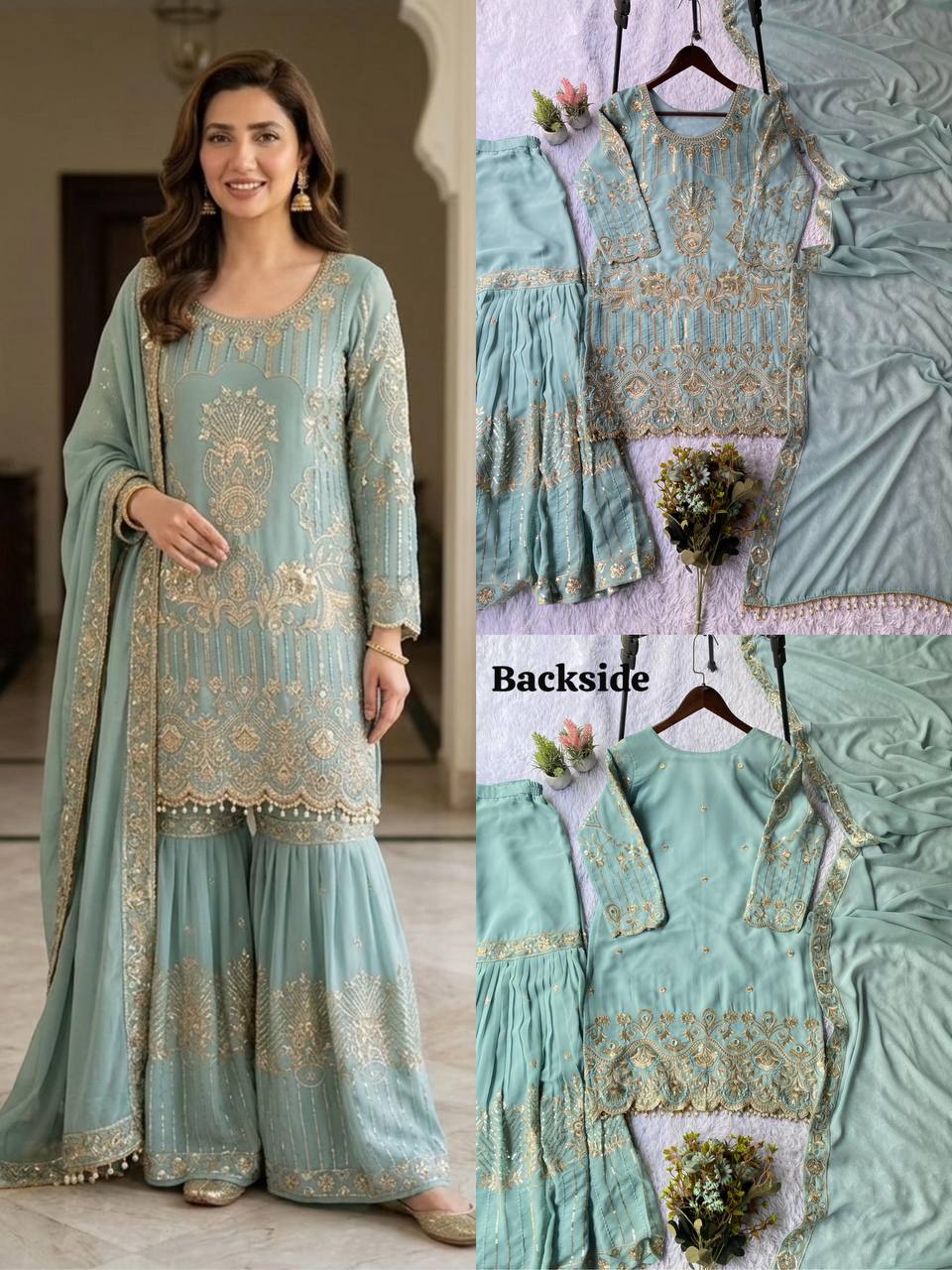 EID 🌙 OUR SEQUENCE EMBROIDERY WORKED TOP, SARARA AND DUPATTA