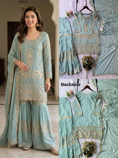 EID 🌙 OUR SEQUENCE EMBROIDERY WORKED TOP, SARARA AND DUPATTA