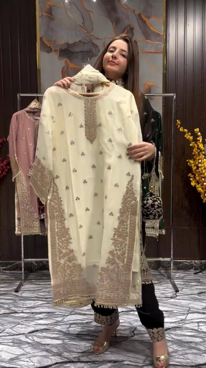 026 EID 🌙 EXCLUSIVE AND TRENDY FOR WEDDING SEASON OUR SEQUENCE EMBROIDERY WORKED TOP, PANT AND DUPATTA IN ZIMMY CHOO