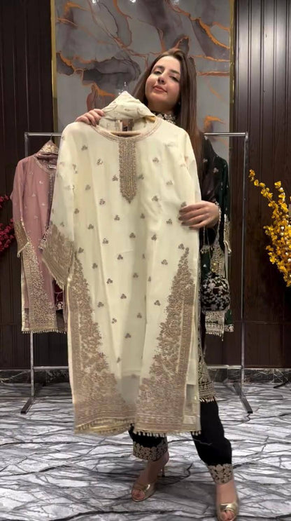 026 EID 🌙 EXCLUSIVE AND TRENDY FOR WEDDING SEASON OUR SEQUENCE EMBROIDERY WORKED TOP, PANT AND DUPATTA IN ZIMMY CHOO