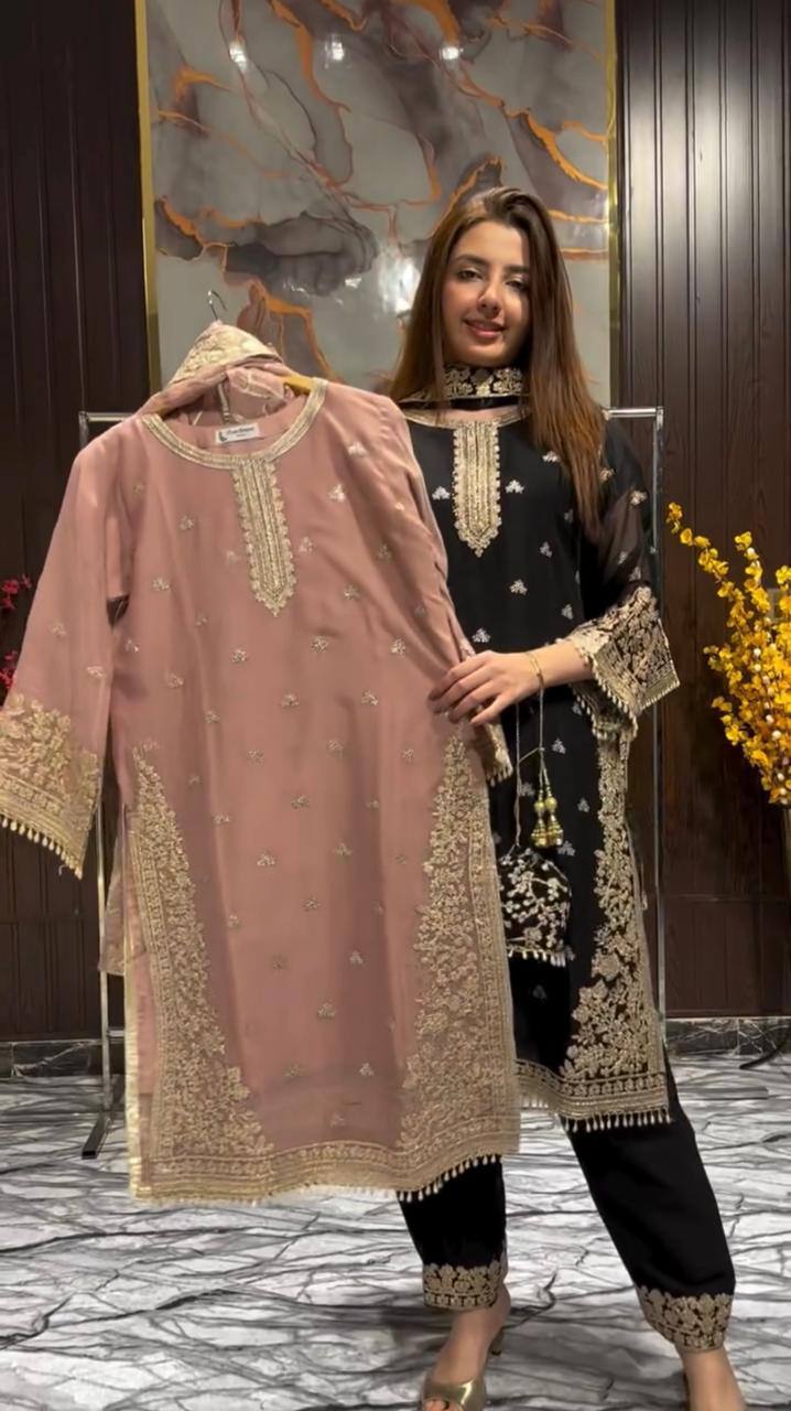 026 EID 🌙 EXCLUSIVE AND TRENDY FOR WEDDING SEASON OUR SEQUENCE EMBROIDERY WORKED TOP, PANT AND DUPATTA IN ZIMMY CHOO