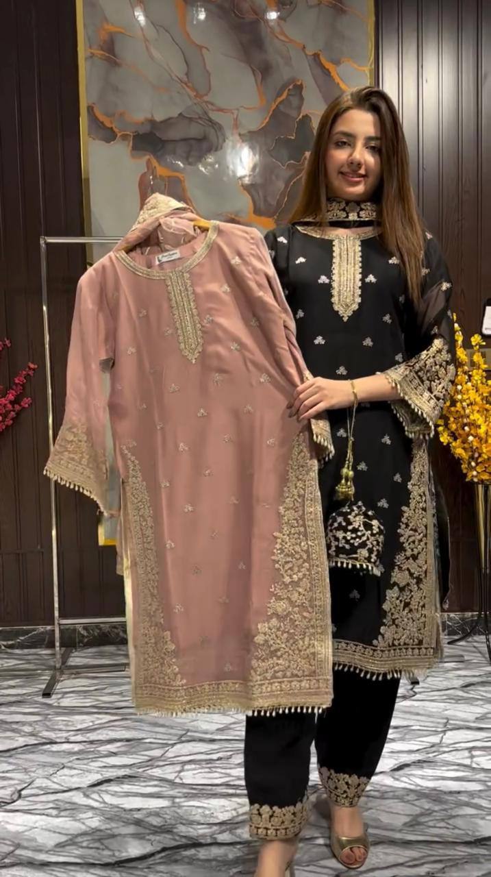 026 EID 🌙 EXCLUSIVE AND TRENDY FOR WEDDING SEASON OUR SEQUENCE EMBROIDERY WORKED TOP, PANT AND DUPATTA IN ZIMMY CHOO