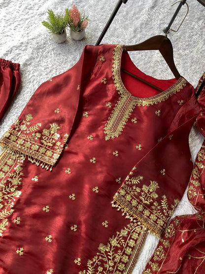 026 EID 🌙 EXCLUSIVE AND TRENDY FOR WEDDING SEASON OUR SEQUENCE EMBROIDERY WORKED TOP, PANT AND DUPATTA IN ZIMMY CHOO