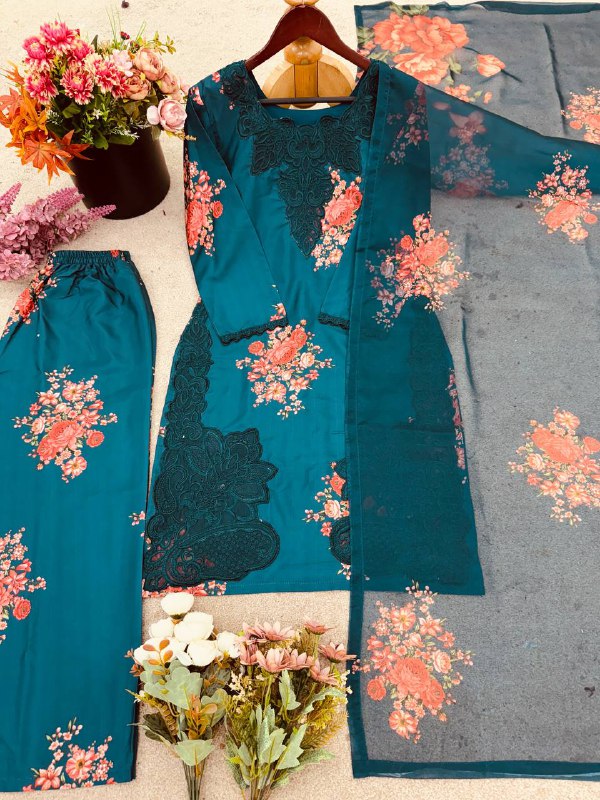 Elegant Embroidered Work and Beautiful Digital Print Work Set