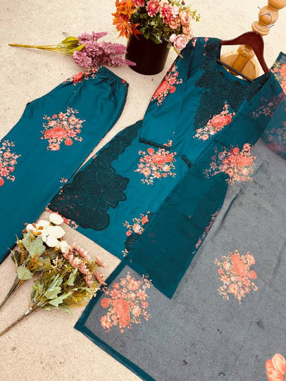 Elegant Embroidered Work and Beautiful Digital Print Work Set