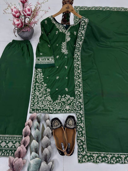 DESIGNER HEAVY FRANCH CRAP EMBROIDERED SEQUENCE WORK WITH FANCY TOP-PLAZZO DUPATTA SET