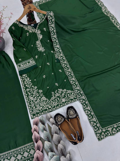 DESIGNER HEAVY FRANCH CRAP EMBROIDERED SEQUENCE WORK WITH FANCY TOP-PLAZZO DUPATTA SET